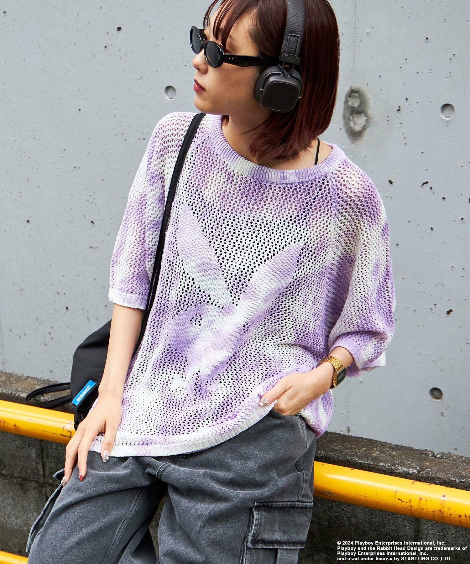 【SEQUENZ】PBHC TIE-DYE KNIT S/S TEE / 半袖 PLAYBOY*SEQUENZ メッシュ ブランドロゴ ビックサイズ バニー